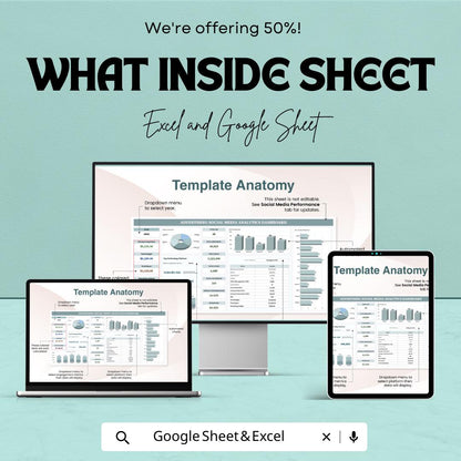 Advertising Social Media Analytics Dashboard Template  | Marketing KPI Tracker | Social Media Performance Report | Ad Analytics Spreadsheet