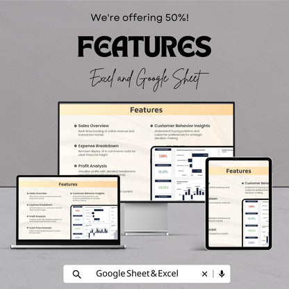 E-Commerce Cash Flow Dashboard Template | Business Finance Tracker | Profit and Expense Report | Online Store Analytics Spreadsheet
