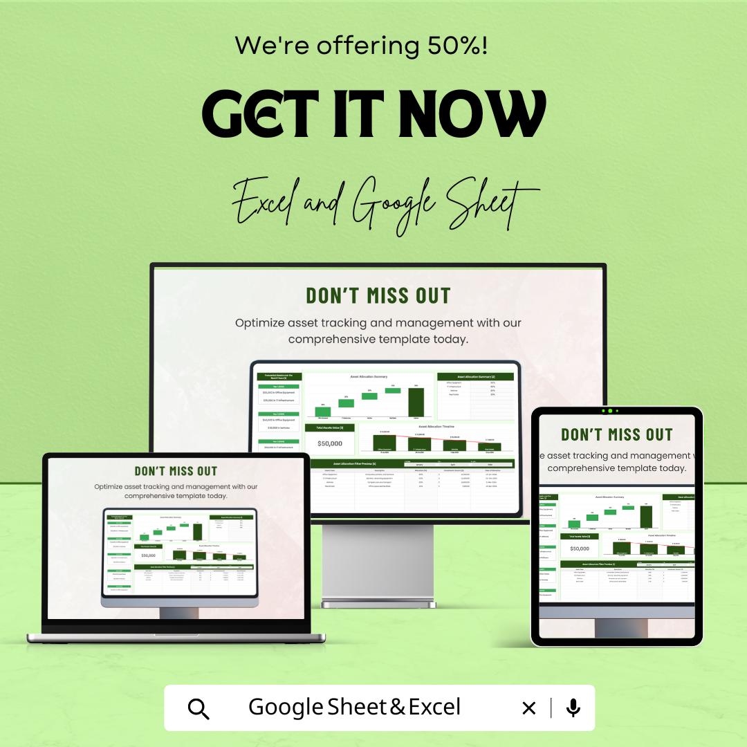 Administration Asset Management Sheet – Google Sheet – Asset Allocation, Budgeting, and Financial Summary Tool – Downloadable Template