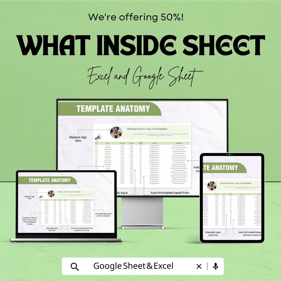 Community Service Hours Sign In Sheet Template, Volunteer Hours Tracker, Attendance Log, Nonprofit Sign-In Sheet