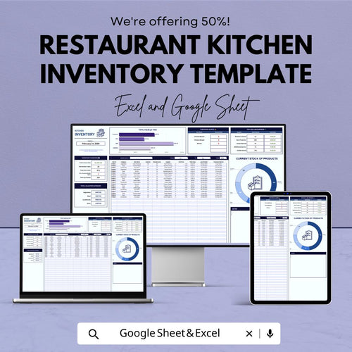 Restaurant Kitchen Inventory Template |  Food Stock Tracker | Commercial Kitchen Inventory Log | Ingredient Management Spreadsheet