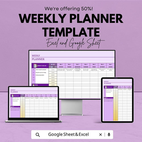 Weekly Planner Spreadsheet Template | Weekly Schedule Spreadsheet | Time Blocking Planner | Task Manager Template