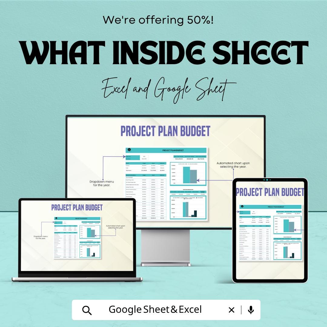 Project Plan Budget Template | Project Budget Planner | Business Expense Tracker | Financial Planning Spreadsheet | Project Management Tool