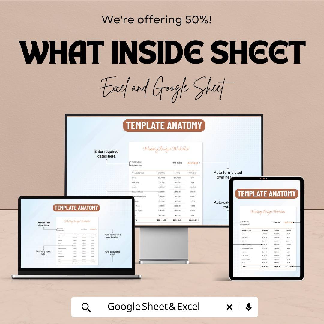 Printable Wedding Budget Worksheet - Excel & Google Sheets, Customizable Wedding Planner, Wedding Cost Tracker, Budget Tracker Template