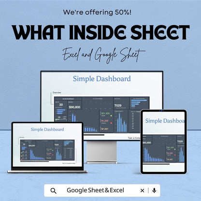 Simple Dashboard Sheet | Excel & Google Sheets KPI Template | Project Tracker | Business Dashboard | Data Visualization Spreadsheet