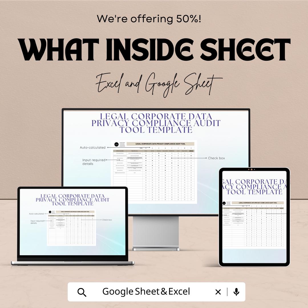 Legal Corporate Data Privacy Compliance Audit Tool Template | GDPR Privacy Audit Checklist | Compliance Tracker Spreadsheet