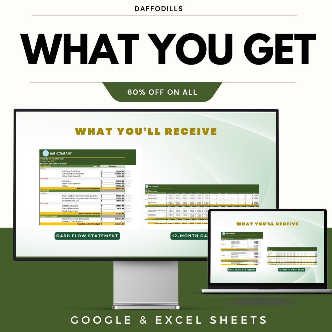 Budget Cash Flow Template, Cash Flow Spreadsheet, Business Cash Flow Planner, Google Sheets Excel