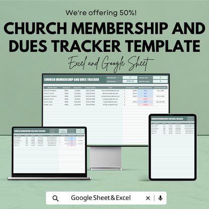 Church Membership and Dues Tracker Template | Tithes and Offerings Tracker | Church Finance Spreadsheet | Membership Database