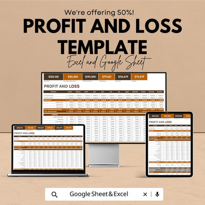Profit and Loss Template | P&L Statement Spreadsheet | Income Expense Tracker | Excel and Google Sheets