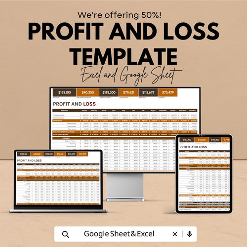 Profit and Loss Template | P&L Statement Spreadsheet | Income Expense Tracker | Excel and Google Sheets