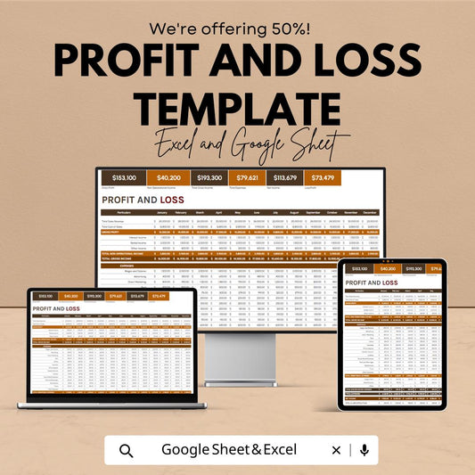 Profit and Loss Template | P&L Statement Spreadsheet | Income Expense Tracker | Excel and Google Sheets