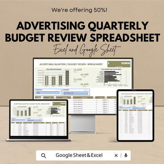 Advertising Budget Review Spreadsheet | Quarterly Marketing ROI Tracker | Excel & Google Sheet Template | Digital Download