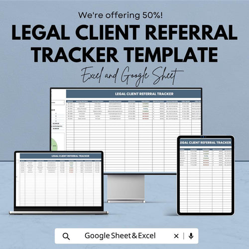 Legal Client Referral Tracker | Law Firm Referral Tracker | Client Management Spreadsheet | Attorney CRM Tool | Case Intake Tracker