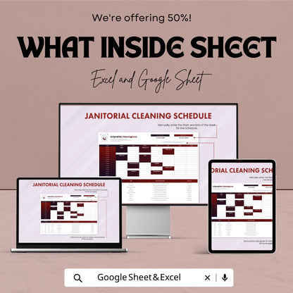 Janitorial Cleaning Schedule Template | Cleaning Checklist Spreadsheet | Office Cleaning Planner | Commercial Cleaning Schedule