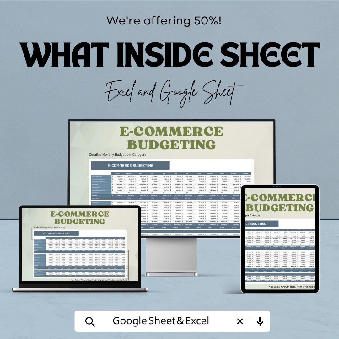 E-Commerce Budgeting Template | Online Store Budget Spreadsheet | Shopify Business Tracker | Sales Expense Profit Sheet