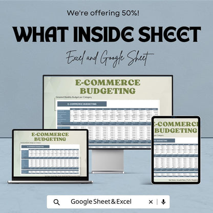 E-Commerce Budgeting Template | Online Store Budget Spreadsheet | Shopify Business Tracker | Sales Expense Profit Sheet