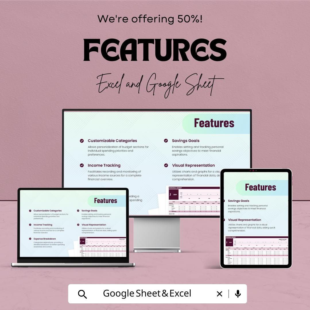 Personal Budget Sheet | Monthly & Yearly Budget Planner | Excel and Google Sheet Template | Finance Tracker | Budget Spreadsheet