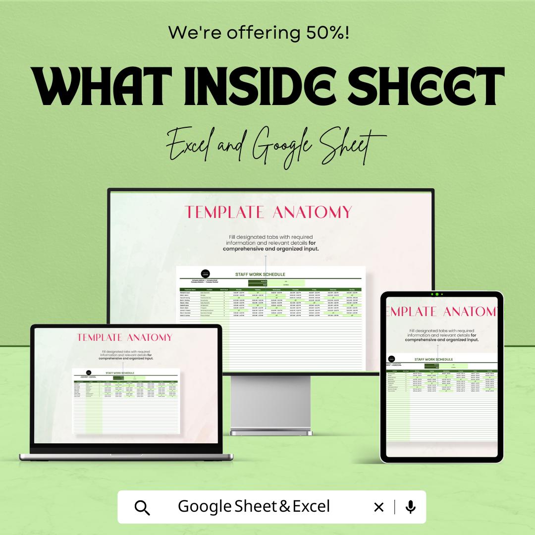 Administration Staff Roster and Shift Schedule Template | Excel & Google Sheets | Employee Work Schedule | Staff Shift Planner