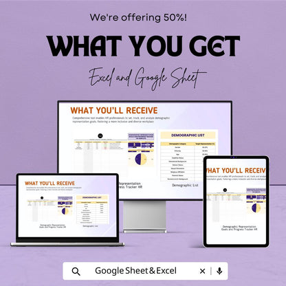Demographic Representation Goals and Progress Tracker HR Template | Diversity & Inclusion sheet | HR Analytics Dashboard | Workforce Metrics