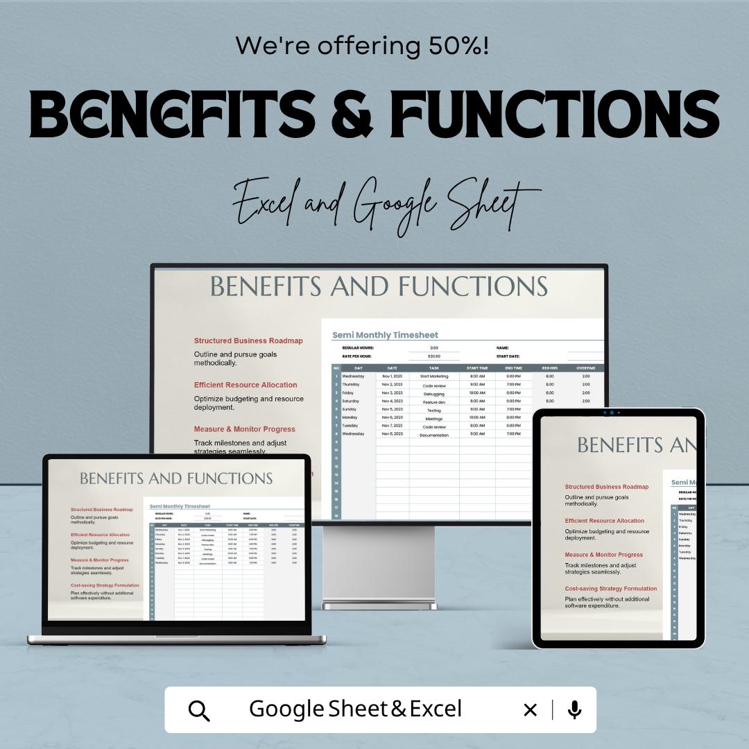 Semi Monthly Timesheet Template | Employee Timesheet Spreadsheet | Payroll Time Tracker Template