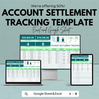 Account Settlement Tracking Template | Payment Tracking Spreadsheet | Settlement Record Log | Account Balance Tracker