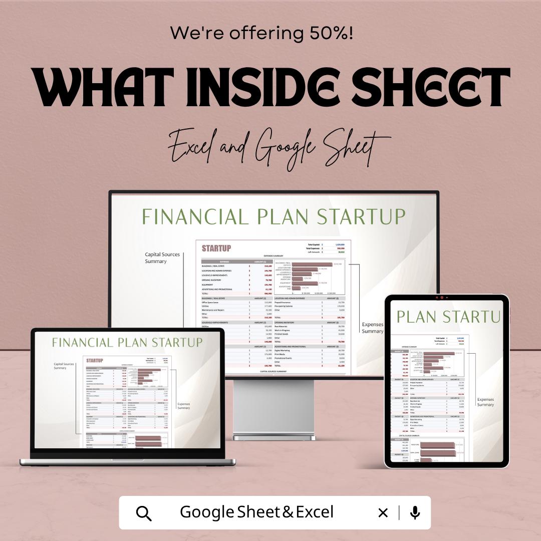Financial Plan Startup Template | Startup Financial Spreadsheet | Business Budget Planner | Excel & Google Sheets | Startup Cost Planning