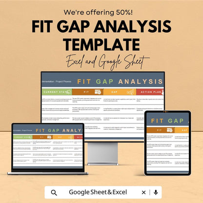 Fit Gap Analysis Template | Excel & Google Sheets | Business Process Gap Assessment Tool | Strategy Planning Spreadsheet