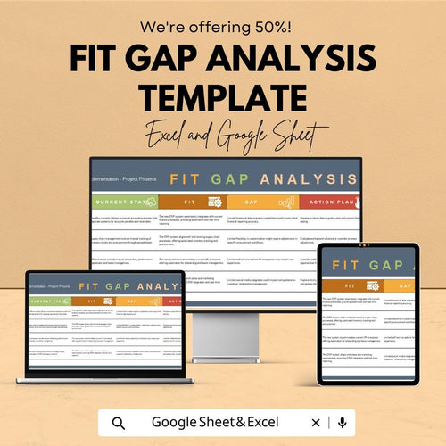 Fit Gap Analysis Template | Excel & Google Sheets | Business Process Gap Assessment Tool | Strategy Planning Spreadsheet