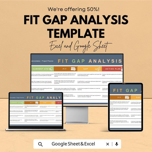 Fit Gap Analysis Template | Excel & Google Sheets | Business Process Gap Assessment Tool | Strategy Planning Spreadsheet