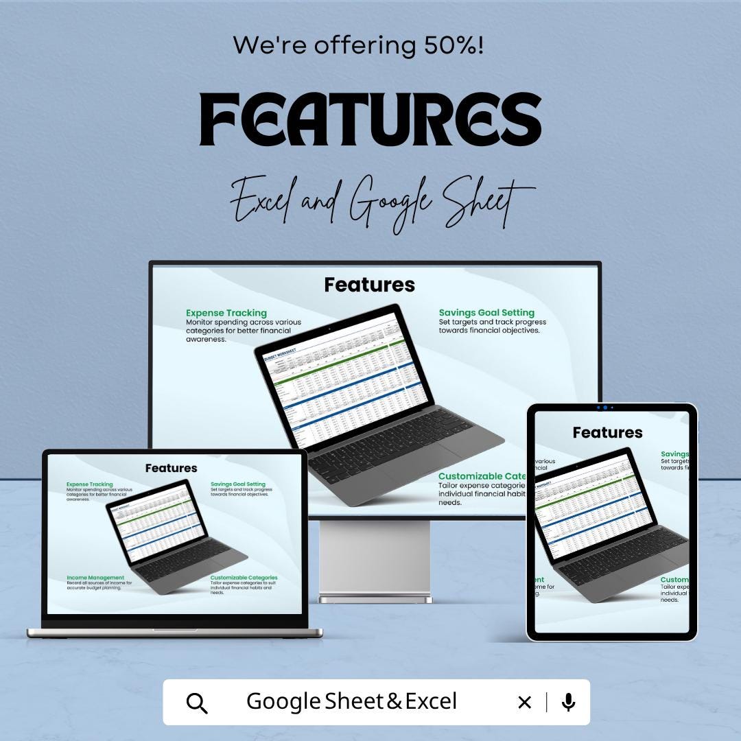 Budget Spreadsheet Template | Monthly Budget Planner | Excel & Google Sheets Finance Tracker | Expense Tracker | Savings Planner |