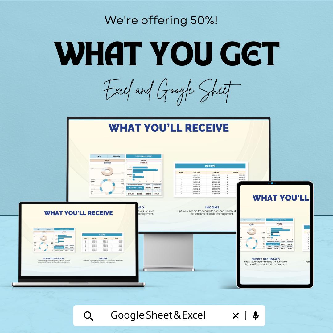 Budget Dashboard Template | Monthly Budget Planner Spreadsheet | Income and Expense Tracker | Financial Dashboard