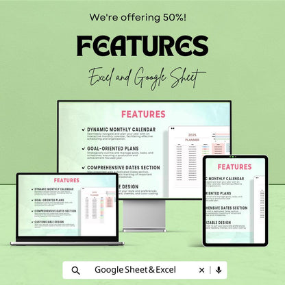 2025 Planner Sheet | Excel & Google Sheet | Task Priority, Monthly Calendar, Goal Management | Digital Download