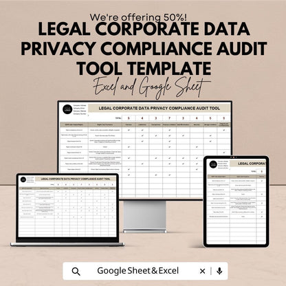 Legal Corporate Data Privacy Compliance Audit Tool Template | GDPR Privacy Audit Checklist | Compliance Tracker Spreadsheet