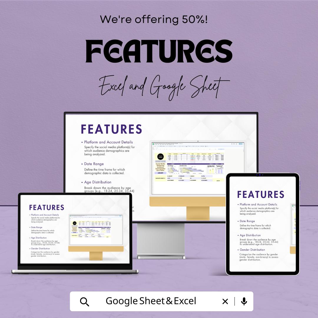 Social Media Marketing Audience Demographic Data Sheet Template | Analytics Tracker | Demographic Report Spreadsheet | Google Sheets |