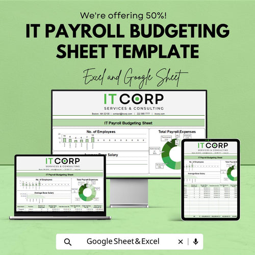 IT Payroll Budgeting Sheet Template | IT Payroll Expense Tracker | Excel and Google Sheets | Employee Salary & Payroll Budget Spreadsheet