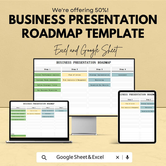 Business Presentation Roadmap Template | Excel & Google Sheets | Strategic Planning | Business Plan | Project Timeline | Digital Download