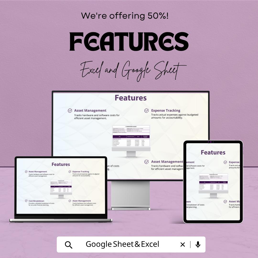 IT Department Budget Template | IT Budget Spreadsheet | Technology Budget Planner | Excel & Google Sheets | IT Expense Tracker Sheet