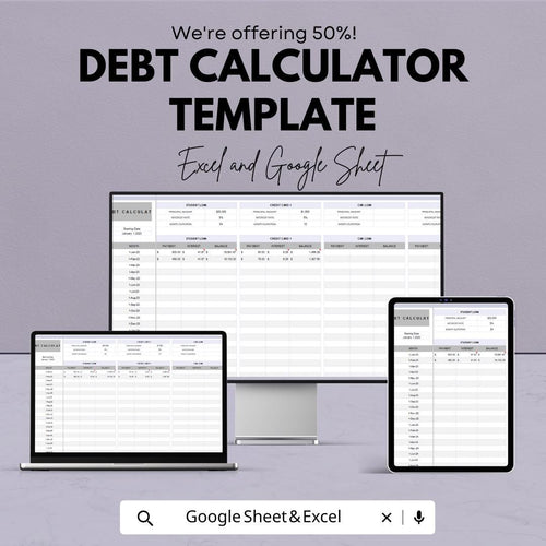 Debt Calculator Template | Debt Payoff Tracker Spreadsheet | Loan Interest Calculator | Monthly Payment Schedule Template