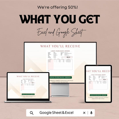 Logo Purchase Order Template | Excel and Google Sheets | Branding Order Sheet | Client Invoice & Purchase Form