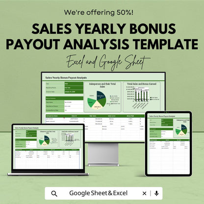 Sales Yearly Bonus payout Analysis Template | Bonus Tracking Spreadsheet | Sales Compensation Report | Google Sheets | Year-End Bonus