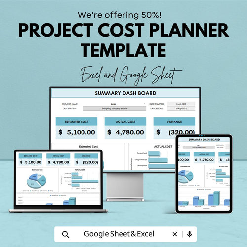 Project Cost Planner Template,  Budget Tracker, Project Expense Planner, Cost Management Spreadsheet, Business Budget Template