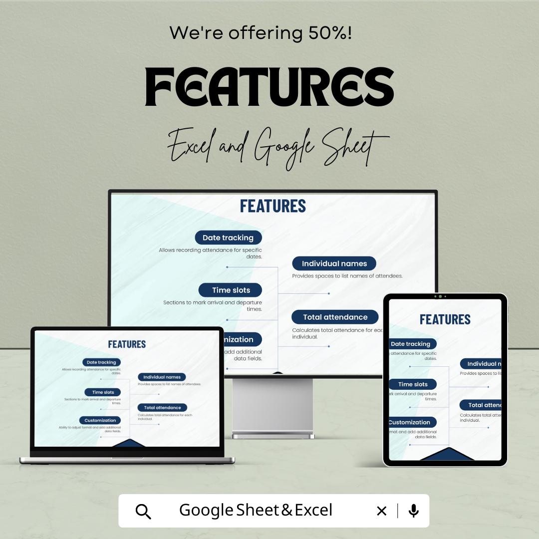 Daily Attendance Sheet - Employee Time Tracking, Excel & Google Sheet Template, Daily Employee Attendance Form, Work Attendance Log