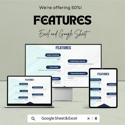 Daily Attendance Sheet - Employee Time Tracking, Excel & Google Sheet Template, Daily Employee Attendance Form, Work Attendance Log