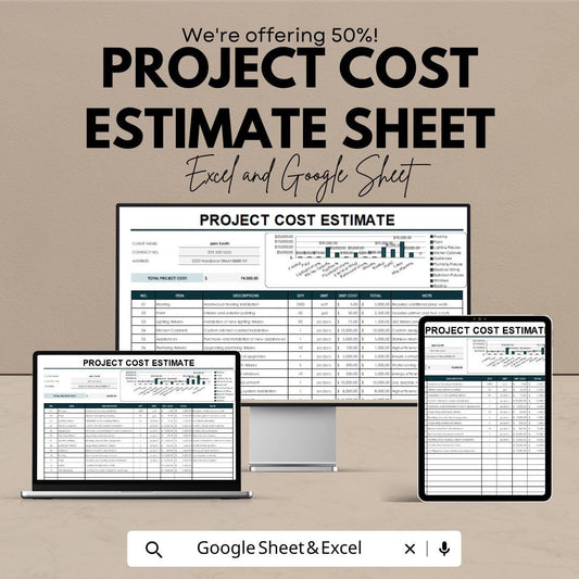 Project Cost Estimate Sheet | Excel and Google Sheets | Editable Budget & Expense Estimator | Client Cost Breakdown Template