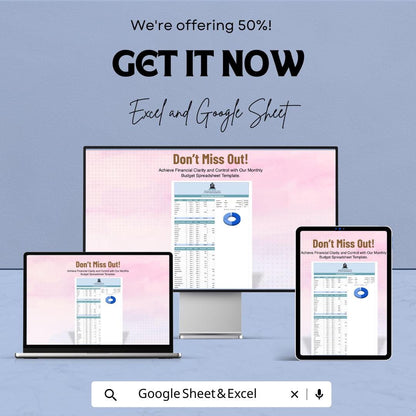 Monthly Budget Spreadsheet Template | Income & Expense Tracker | Financial Planner | Budget Template