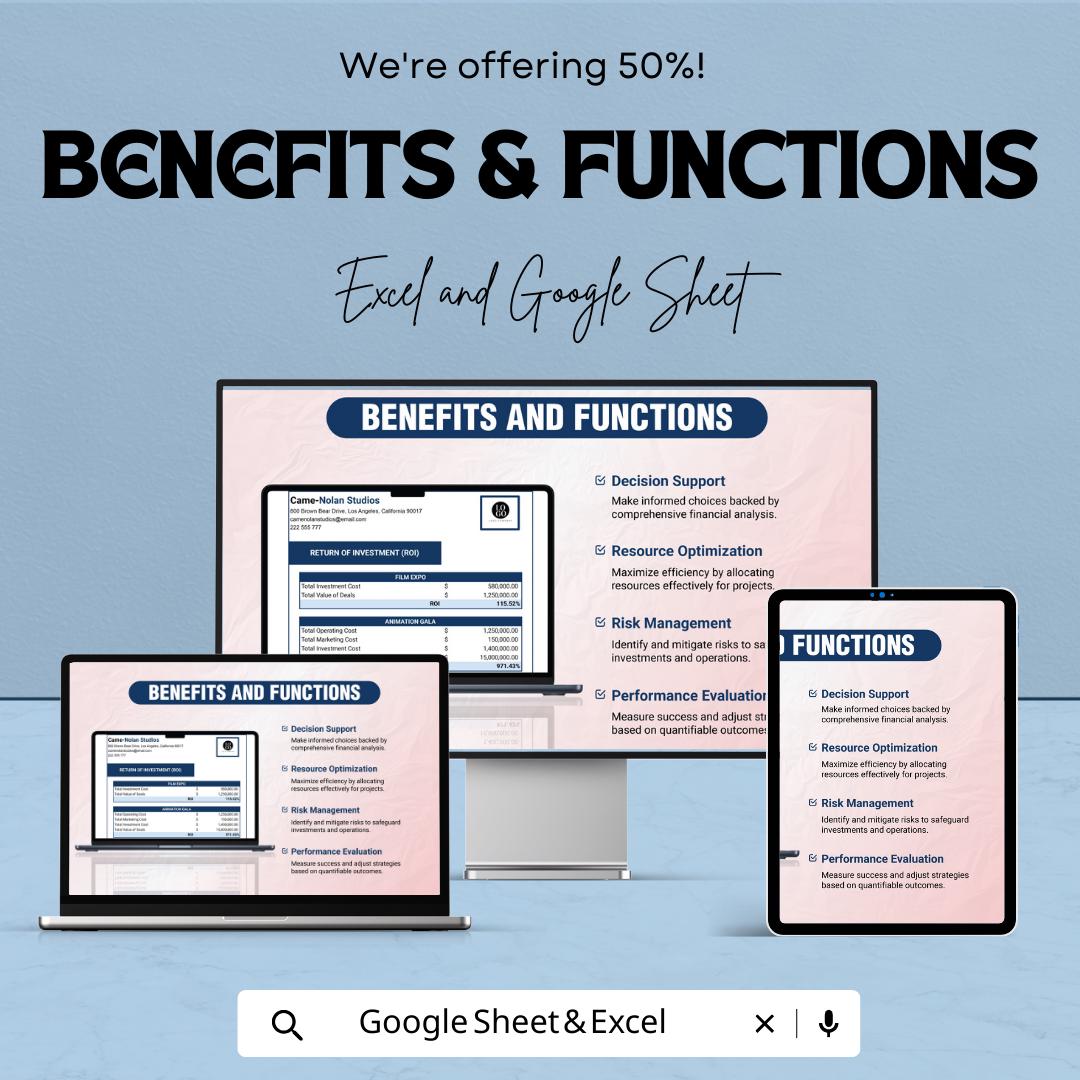 Business Case ROI Template, ROI Calculator Excel, Return on Investment Spreadsheet, Financial Analysis Tool, Google Sheets ROI Template