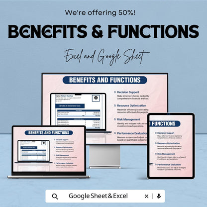Business Case ROI Template, ROI Calculator Excel, Return on Investment Spreadsheet, Financial Analysis Tool, Google Sheets ROI Template