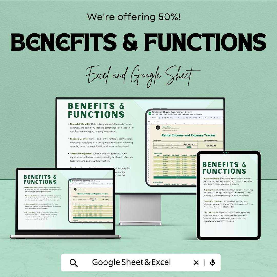 Rental Income & Expense Tracker Template |  Landlord Spreadsheet | Property Income Tracker | Rental Property Budget Sheet