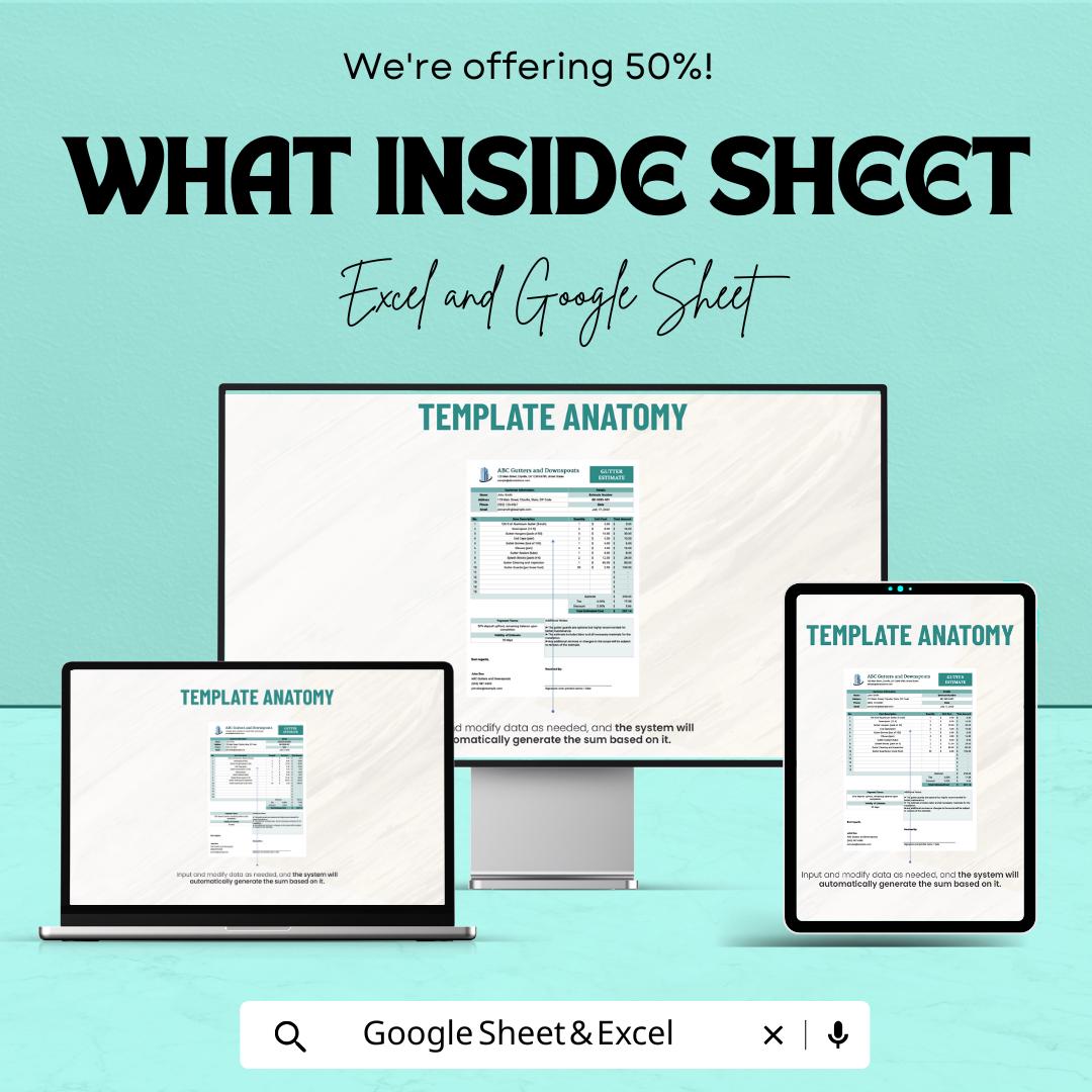 Gutter Estimate Template Sheet - Professional Building & Home Gutter Cost Estimation | Easy to Use Gutter Estimate Spreadsheet
