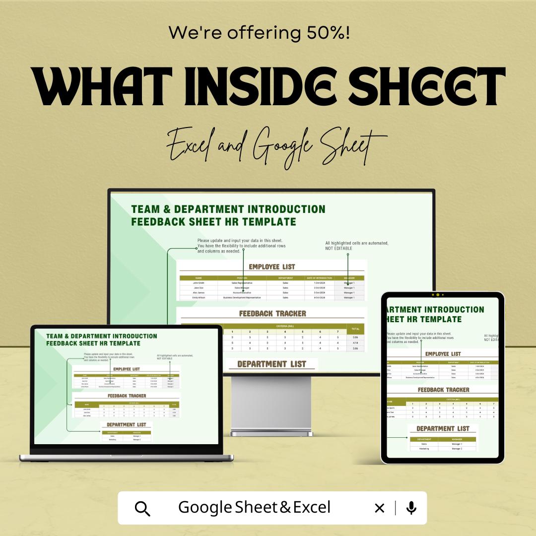 Team & Department Introduction Feedback Sheet HR Template | Employee Onboarding Feedback Form | HR Evaluation Spreadsheet